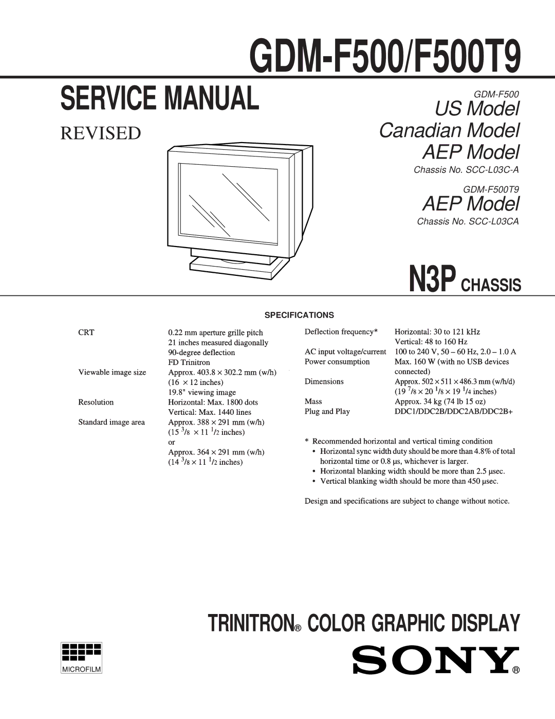 Sony GDM-F500T9 service manual GDM-F500/F500T9 