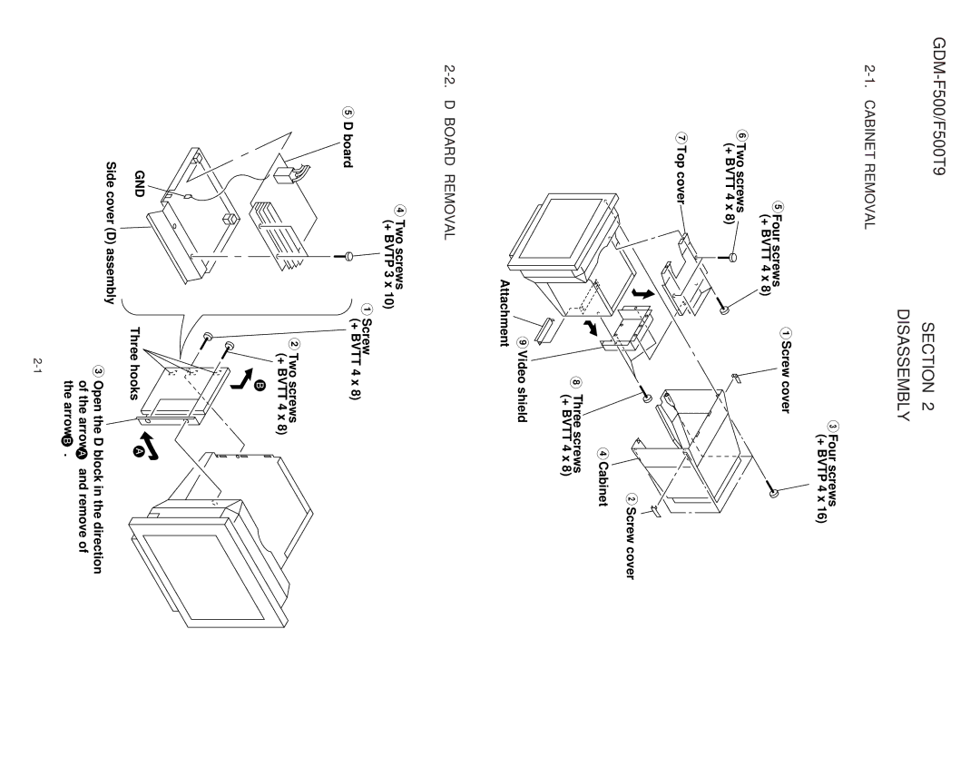 Sony GDM-F500T9 service manual Section Disassembly, Cabinet Removal, Board Removal 