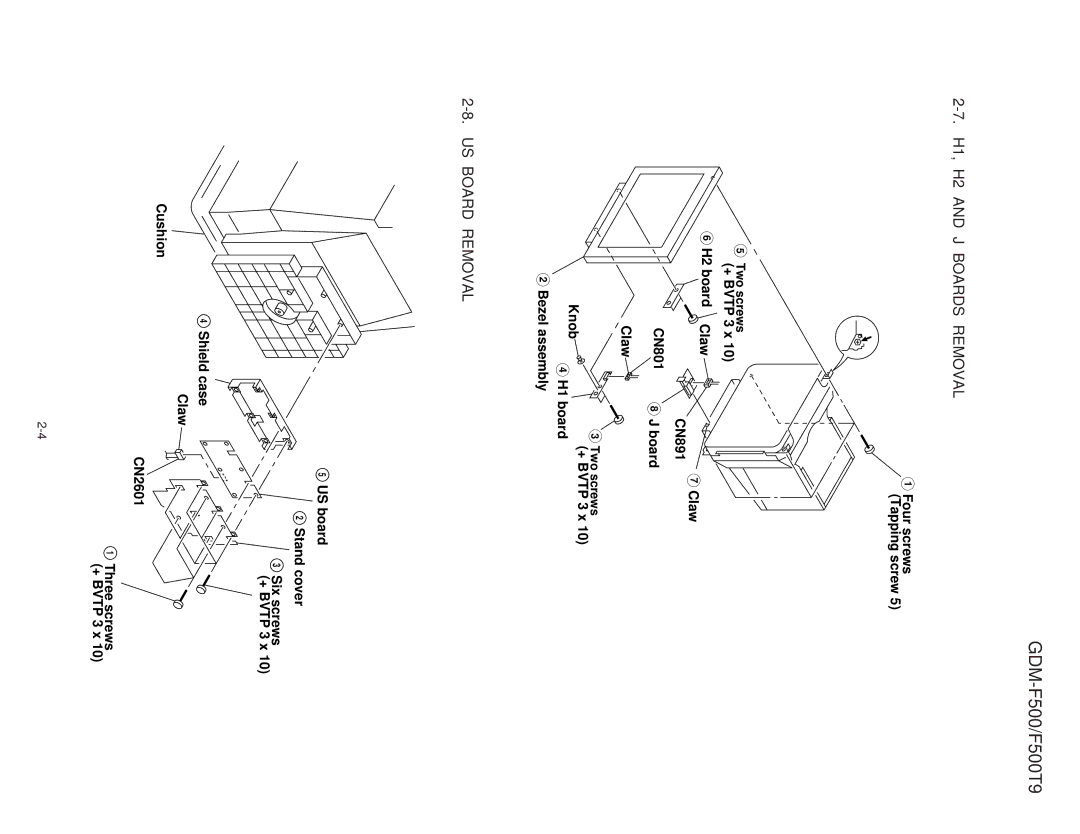 Sony GDM-F500T9 service manual H1, H2 and J Boards Removal, US Board Removal 