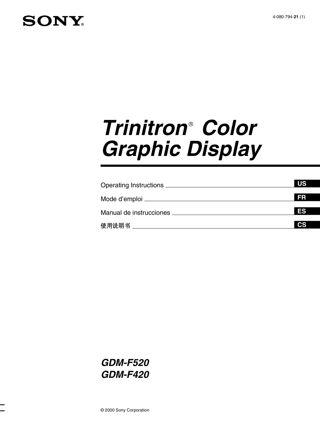 Sony GDM-F520 manual Trinitronâ Color Graphic Display 