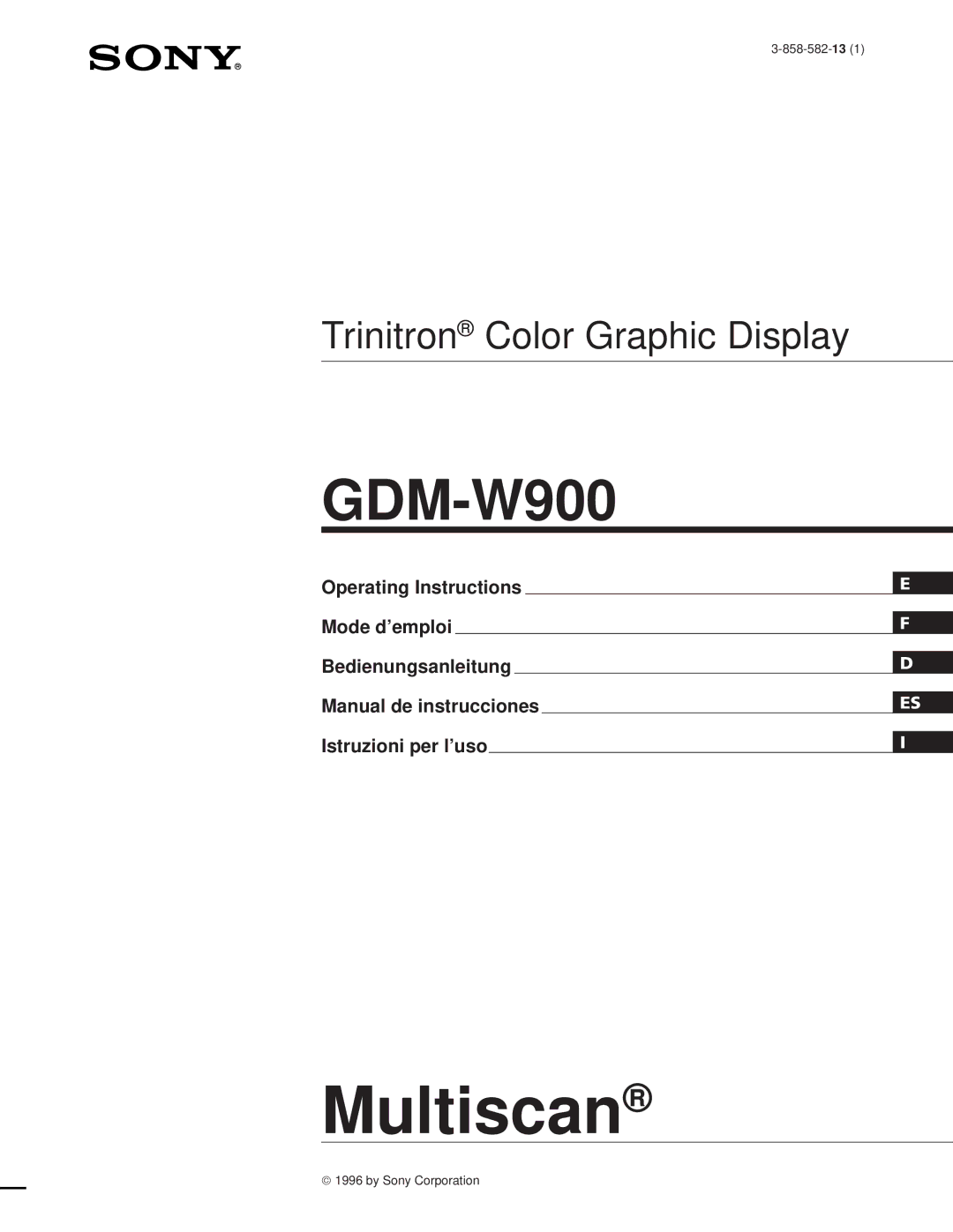 Sony GDM-W900 operating instructions Multiscan 