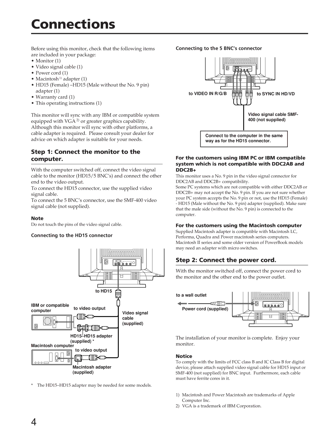 Sony GDM-W900 operating instructions Connections 