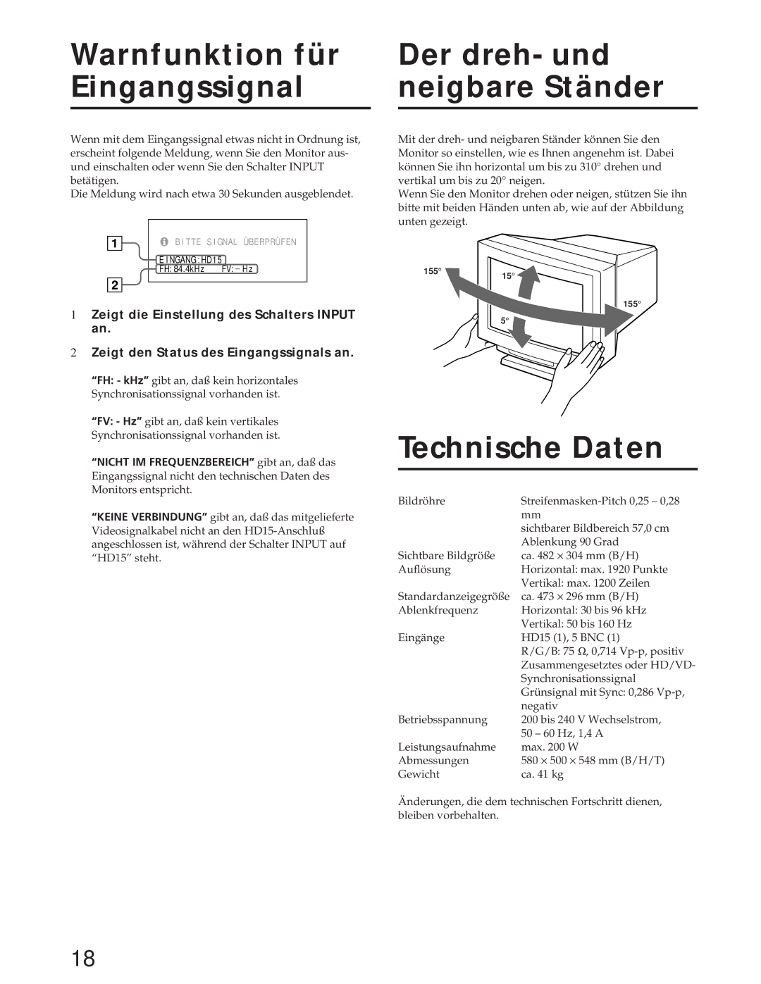 Sony GDM-W900 operating instructions Technische Daten 