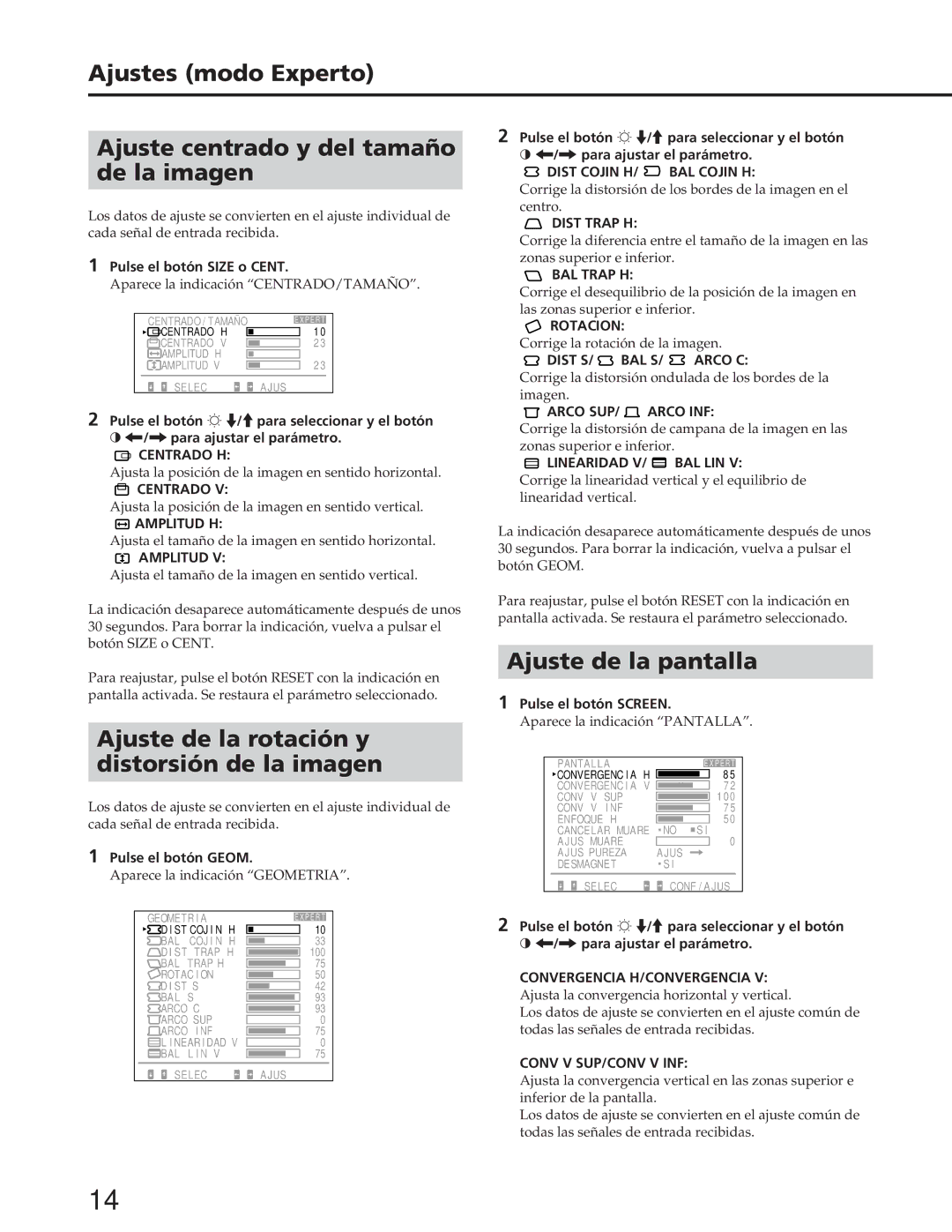 Sony GDM-W900 operating instructions Ajuste de la rotación y Distorsión de la imagen 