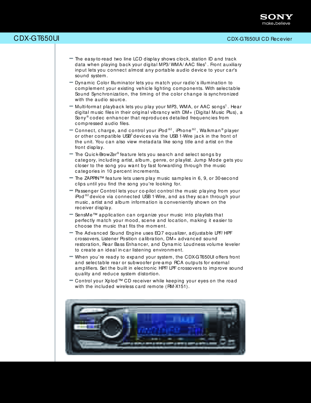 Sony manual CDX-GT650UI CD Recevier 