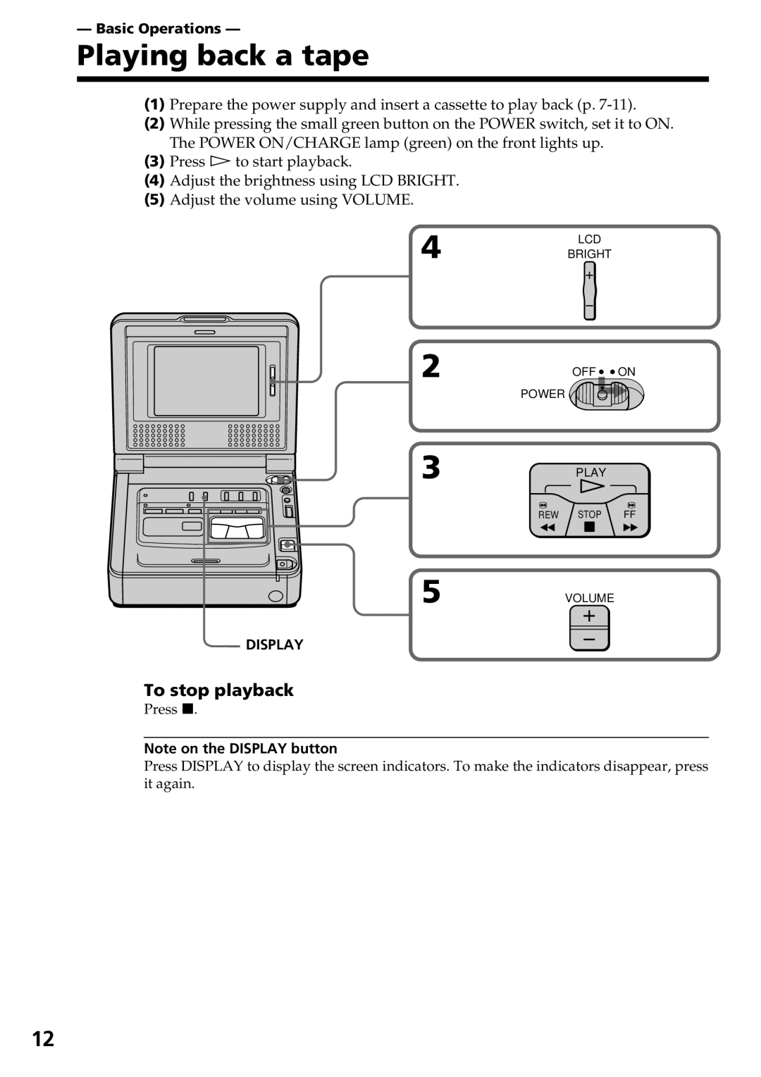 Sony GV-D800 manual Playing back a tape, To stop playback, Basic Operations 