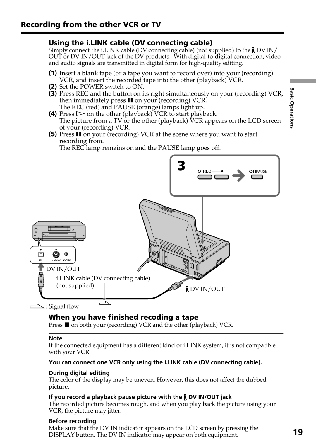 Sony GV-D800 manual When you have finished recoding a tape, Before recording 