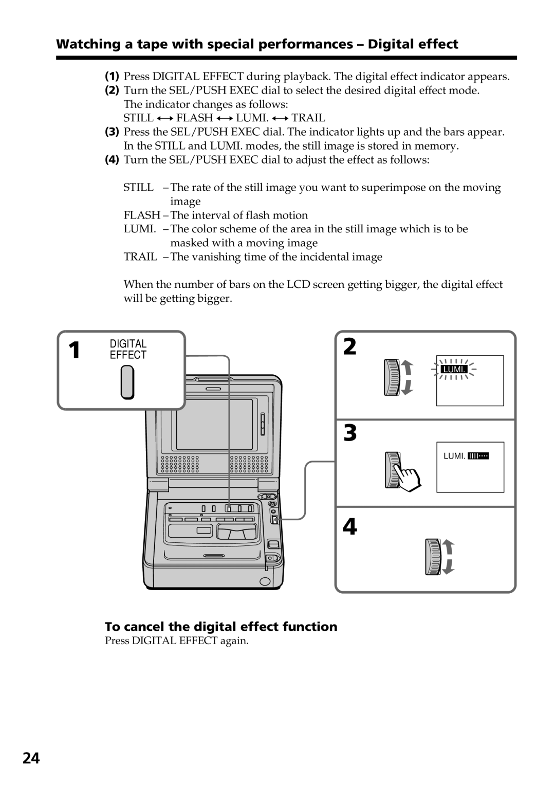 Sony GV-D800 manual Watching a tape with special performances Digital effect, To cancel the digital effect function 