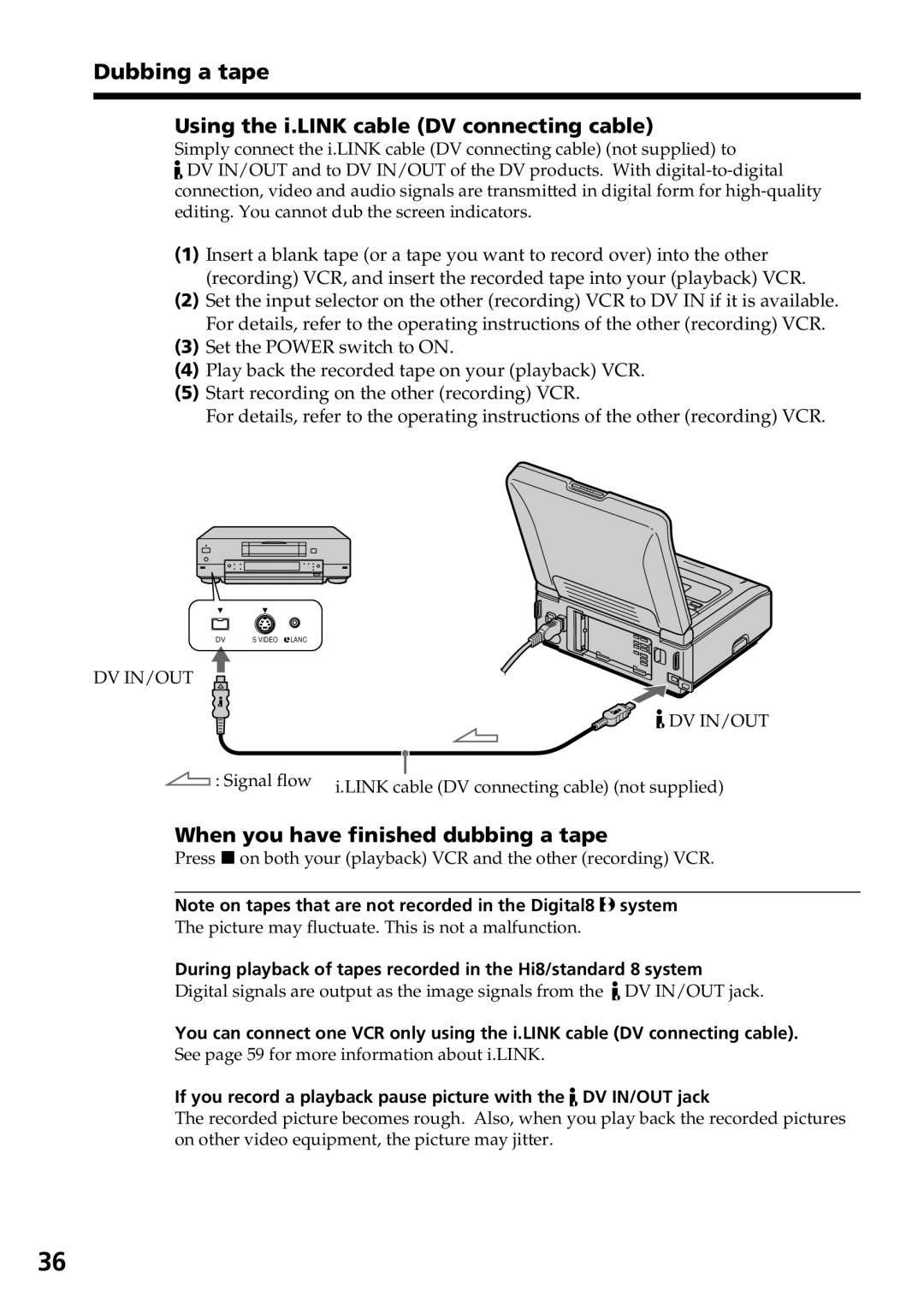 Sony GV-D800 manual Dubbing a tape Using the i.LINK cable DV connecting cable 