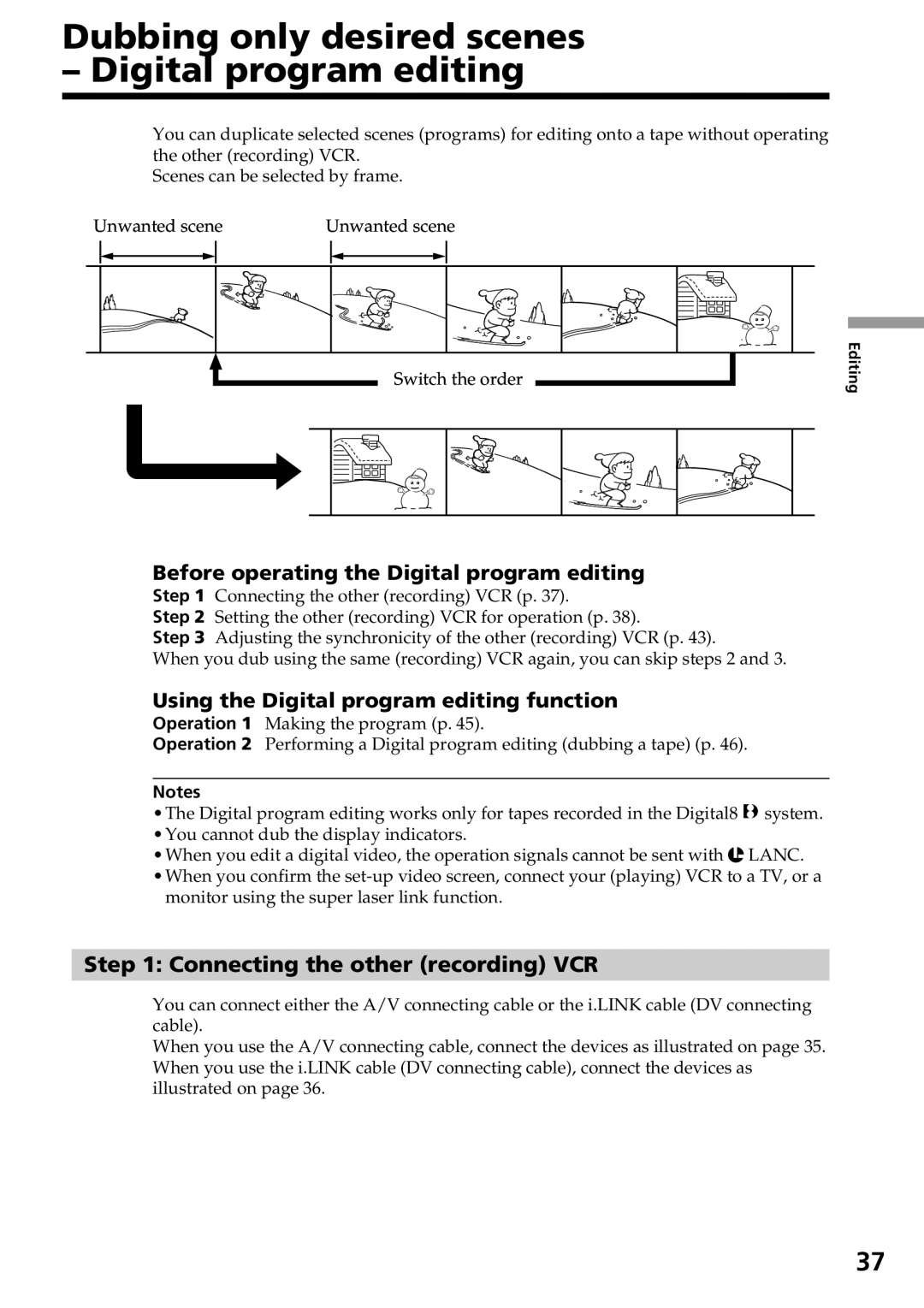 Sony GV-D800 manual Dubbing only desired scenes Digital program editing, Before operating the Digital program editing 