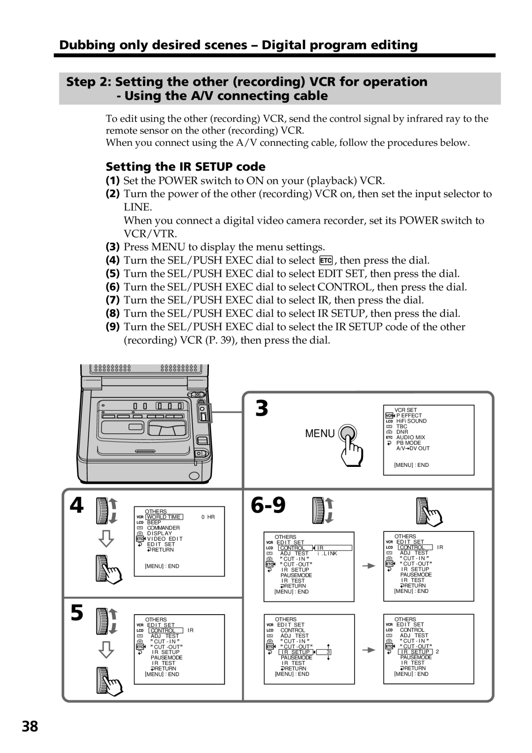 Sony GV-D800 manual Setting the IR Setup code, Menu 