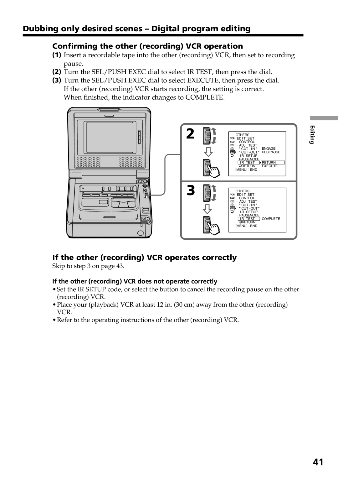 Sony GV-D800 manual If the other recording VCR operates correctly, If the other recording VCR does not operate correctly 