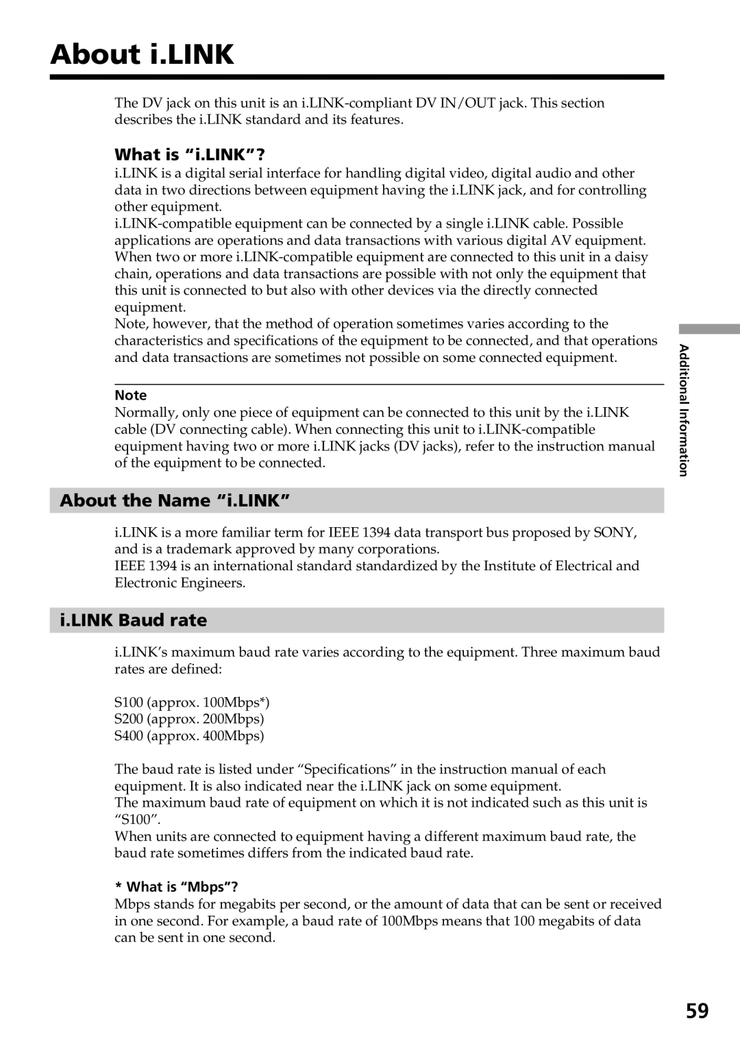 Sony GV-D800 manual About i.LINK, What is i.LINK?, About the Name i.LINK, Link Baud rate, What is Mbps? 