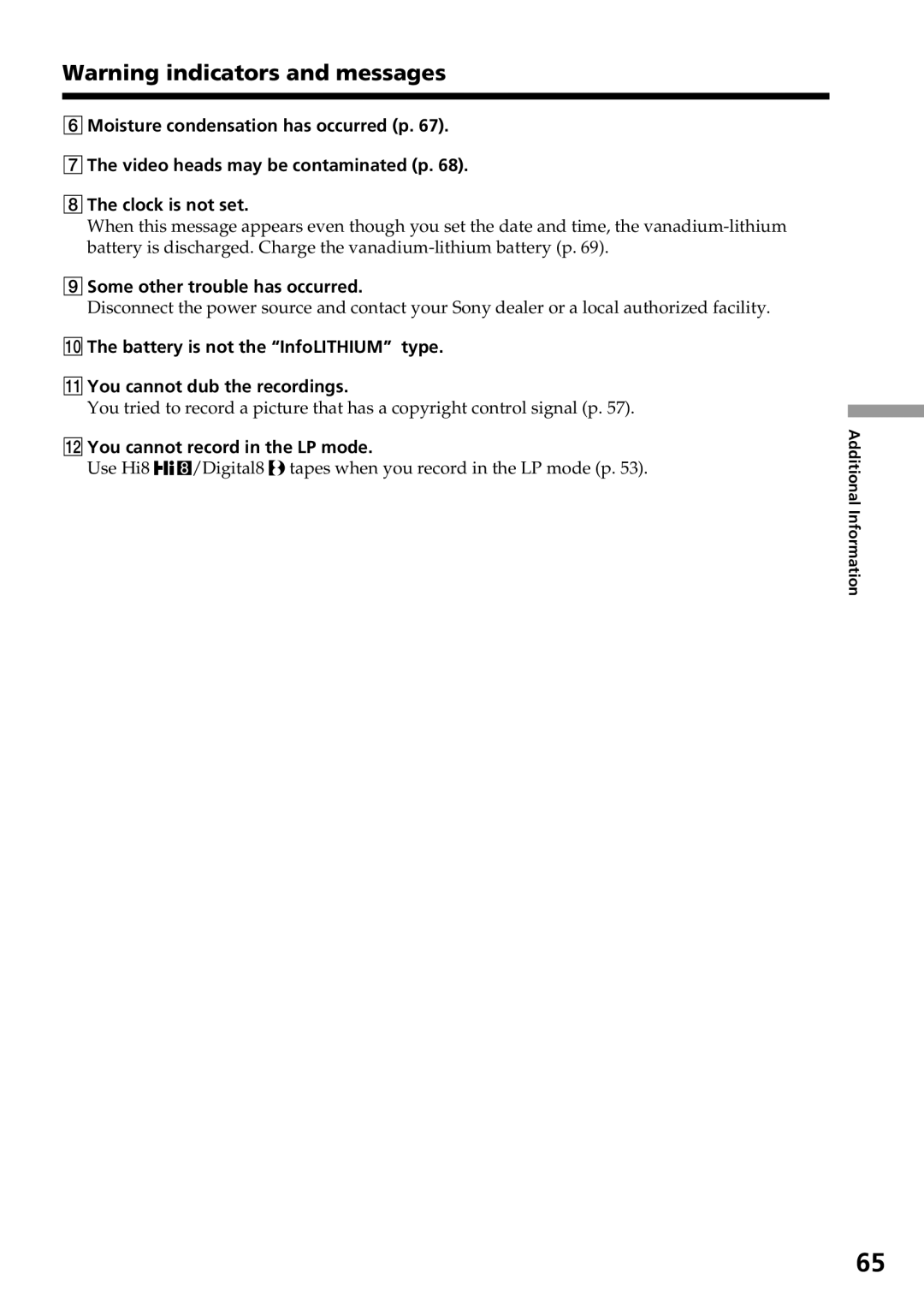 Sony GV-D800 manual Some other trouble has occurred, Qs You cannot record in the LP mode 