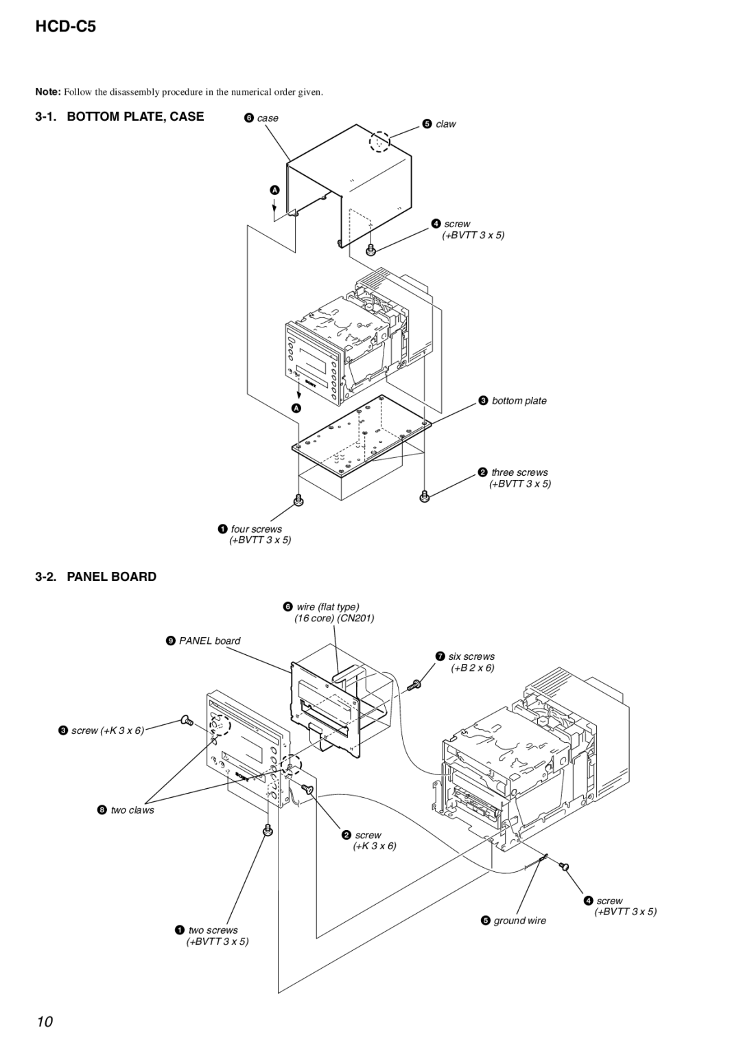 Sony HCD-C5 service manual Bottom PLATE, Case, Panel Board 