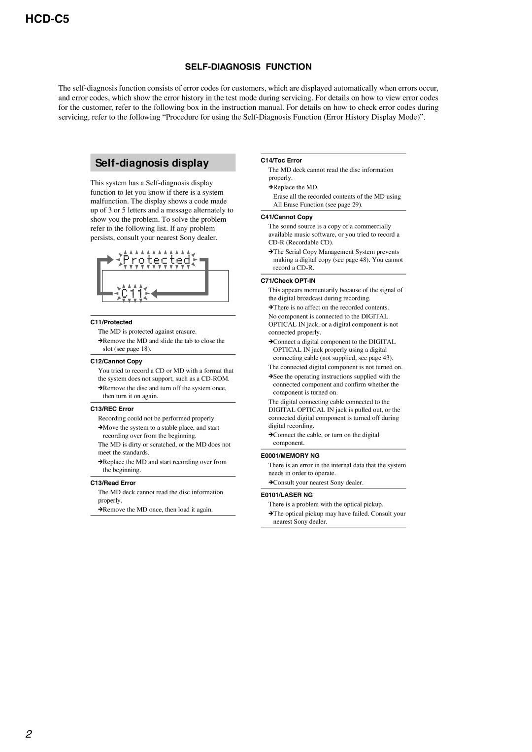 Sony HCD-C5 service manual SELF-DIAGNOSIS Function 