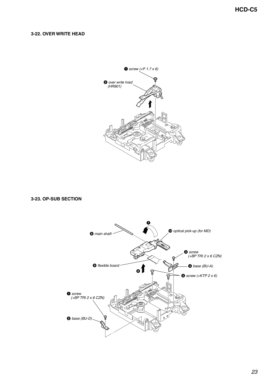 Sony HCD-C5 service manual Over Write Head, OP-SUB Section 