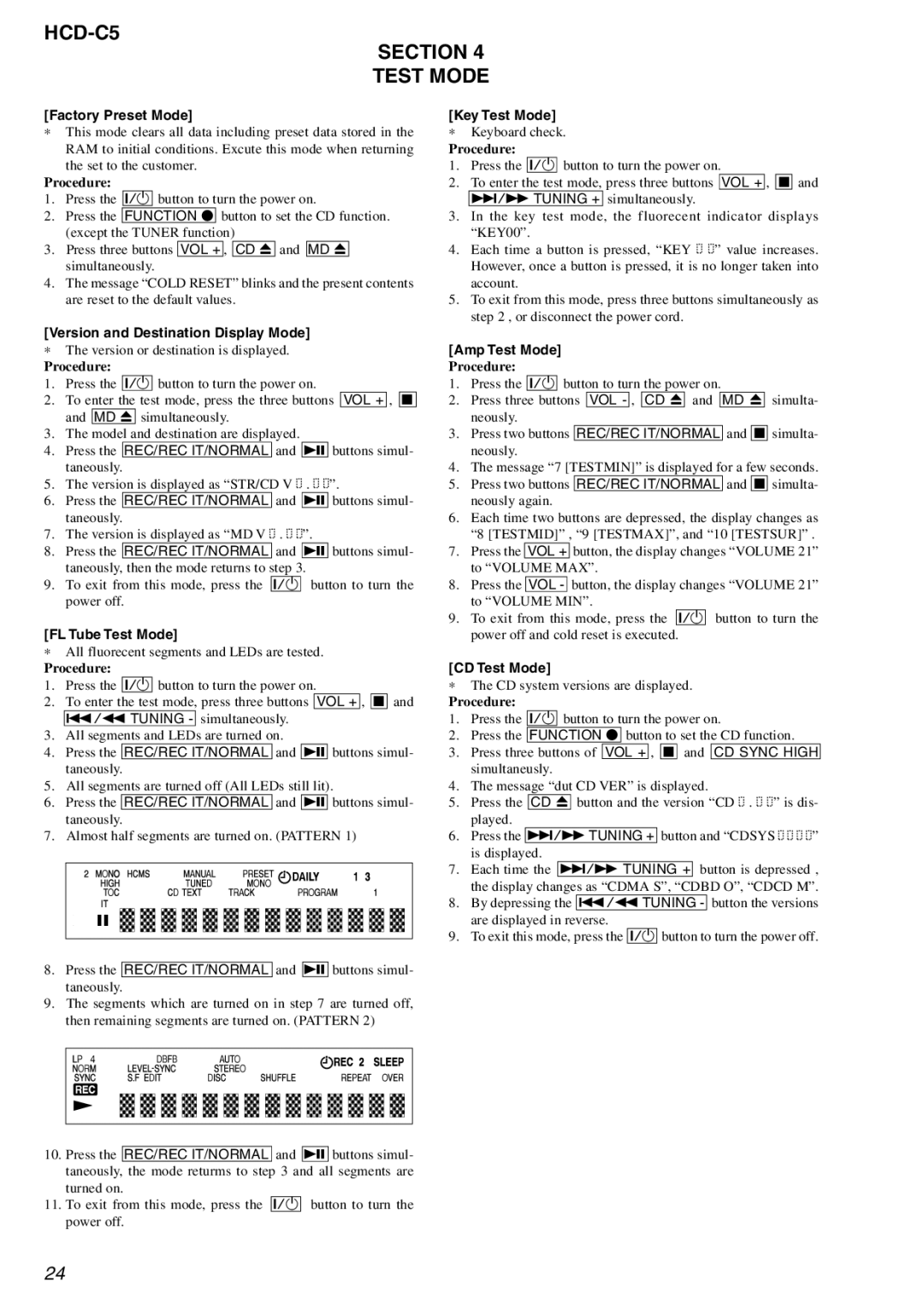 Sony service manual HCD-C5 Section Test Mode 