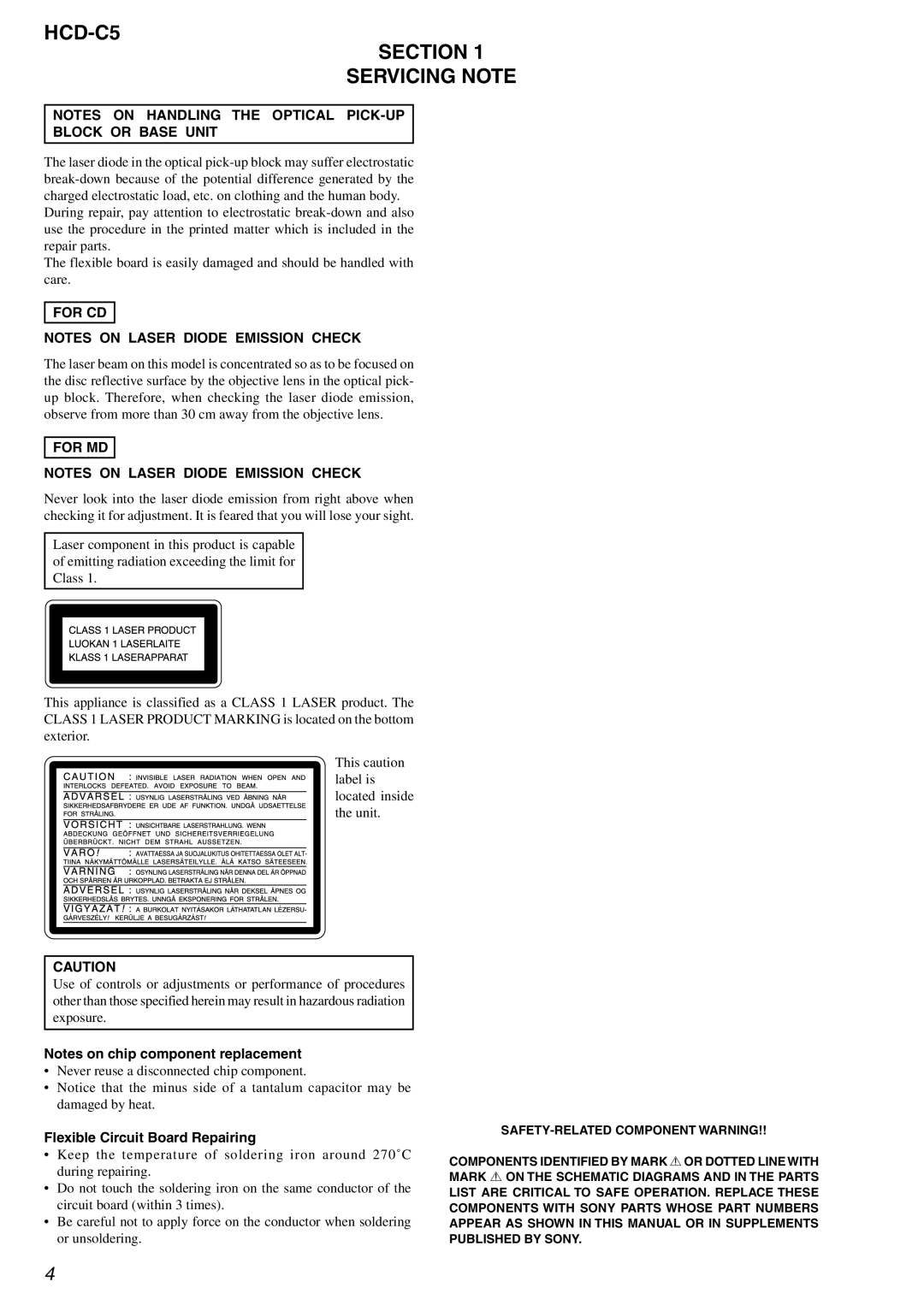 Sony service manual HCD-C5 Section Servicing Note, Flexible Circuit Board Repairing 