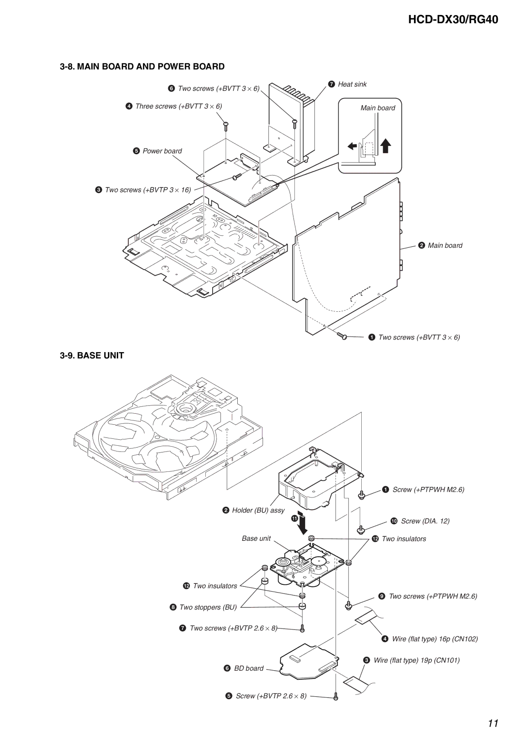 Sony HCD-RG40, HCD-DX30 specifications Main Board and Power Board, Base Unit 