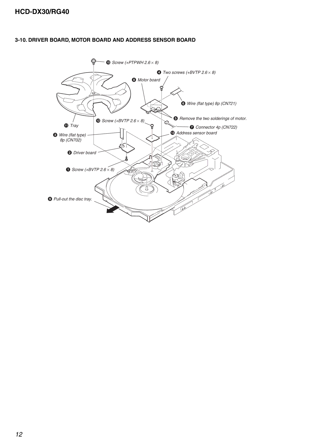 Sony HCD-DX30, HCD-RG40 specifications Driver BOARD, Motor Board and Address Sensor Board 