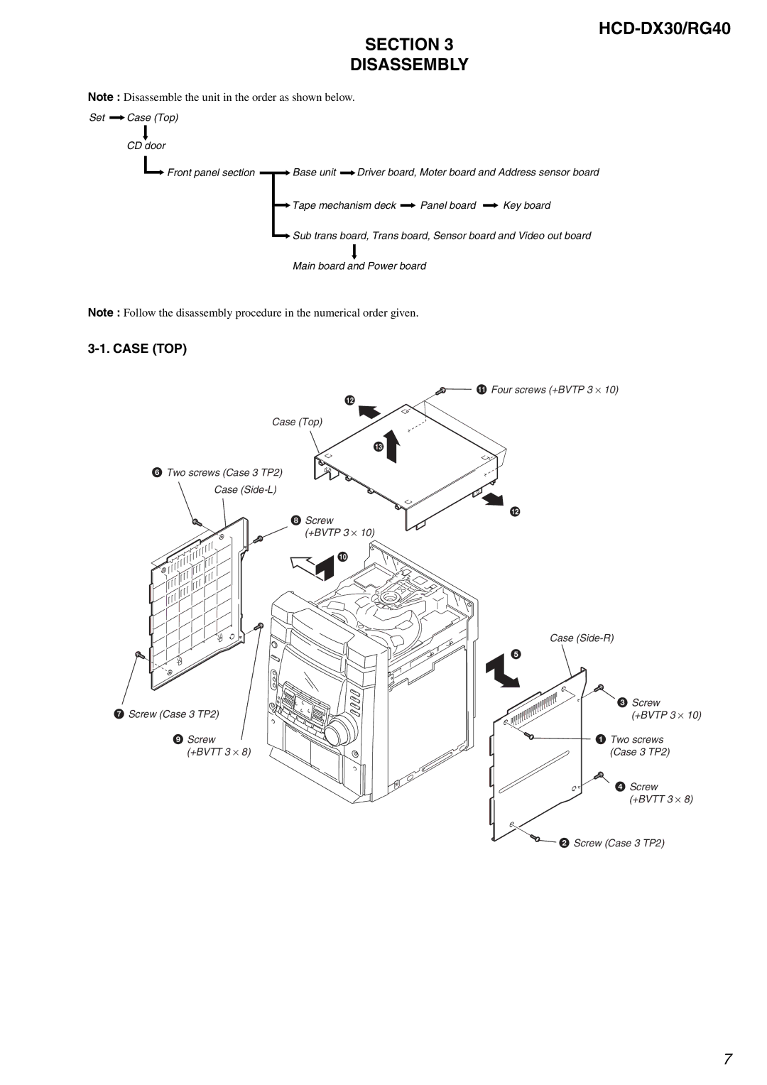 Sony HCD-RG40 specifications HCD-DX30/RG40 Section Disassembly, Case TOP 