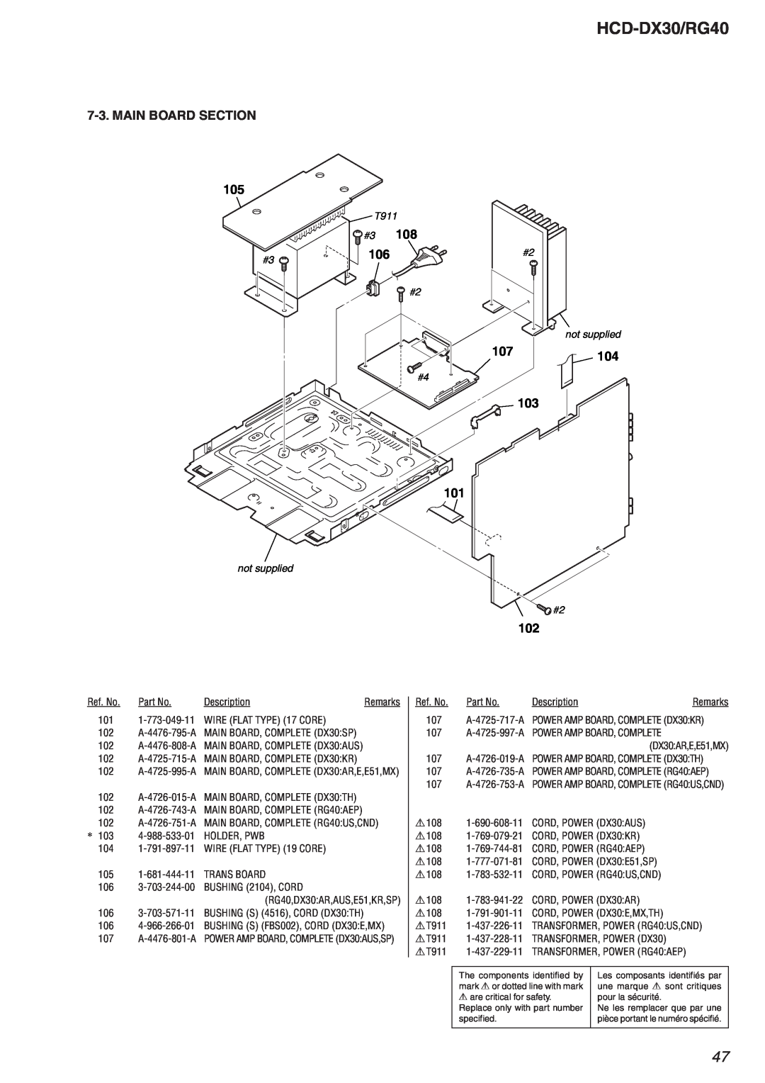 Sony HCD-RG40 specifications HCD-DX30/RG40, Main Board, 107104, 103 101 