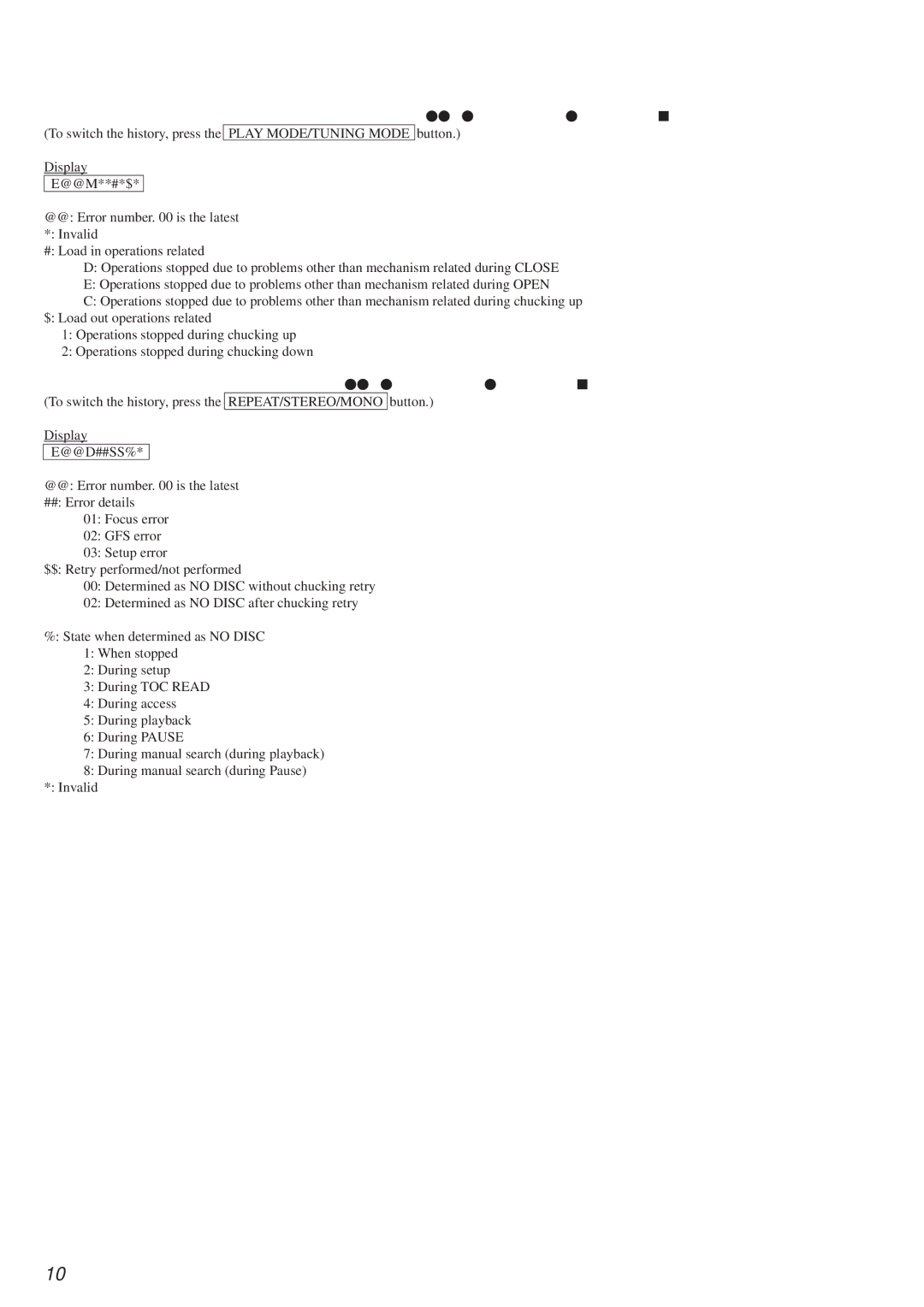 Sony HCD-MD373 service manual Reading the Mechanism Error History Display, Reading the BD Error History Display 