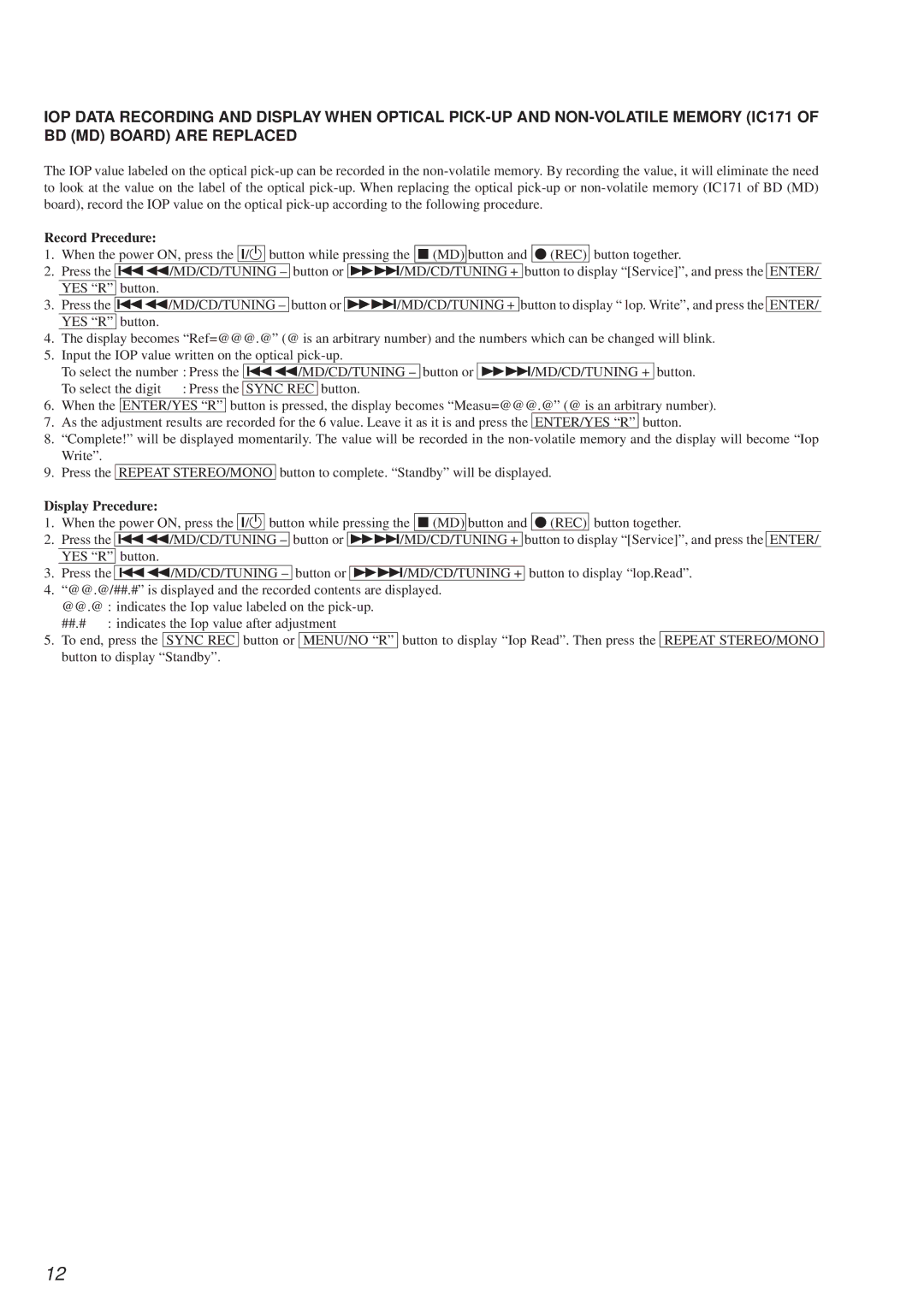 Sony HCD-MD373 service manual Record Precedure 