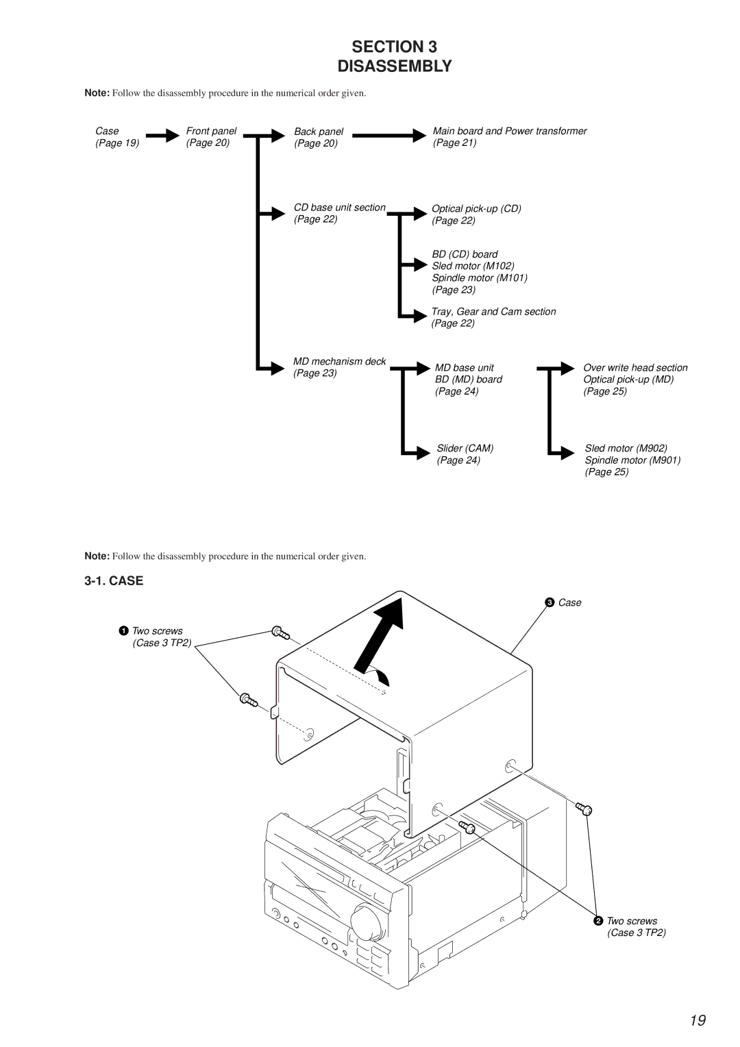 Sony HCD-MD373 service manual Section Disassembly, Case 