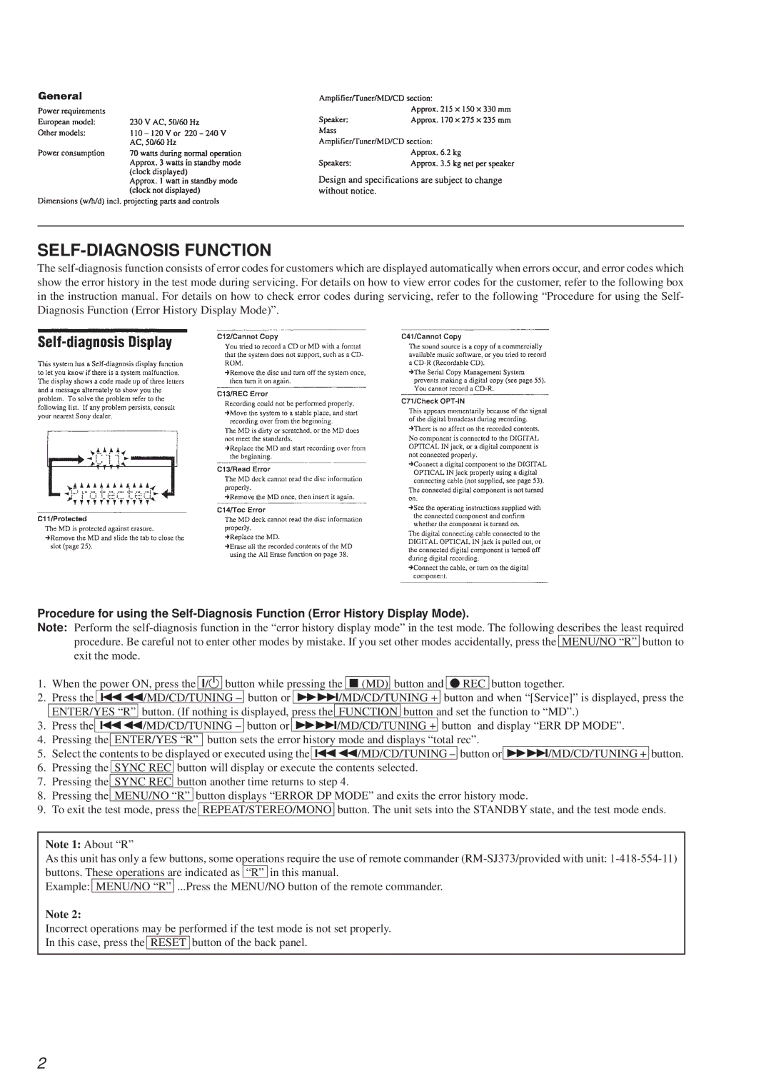 Sony HCD-MD373 service manual SELF-DIAGNOSIS Function 