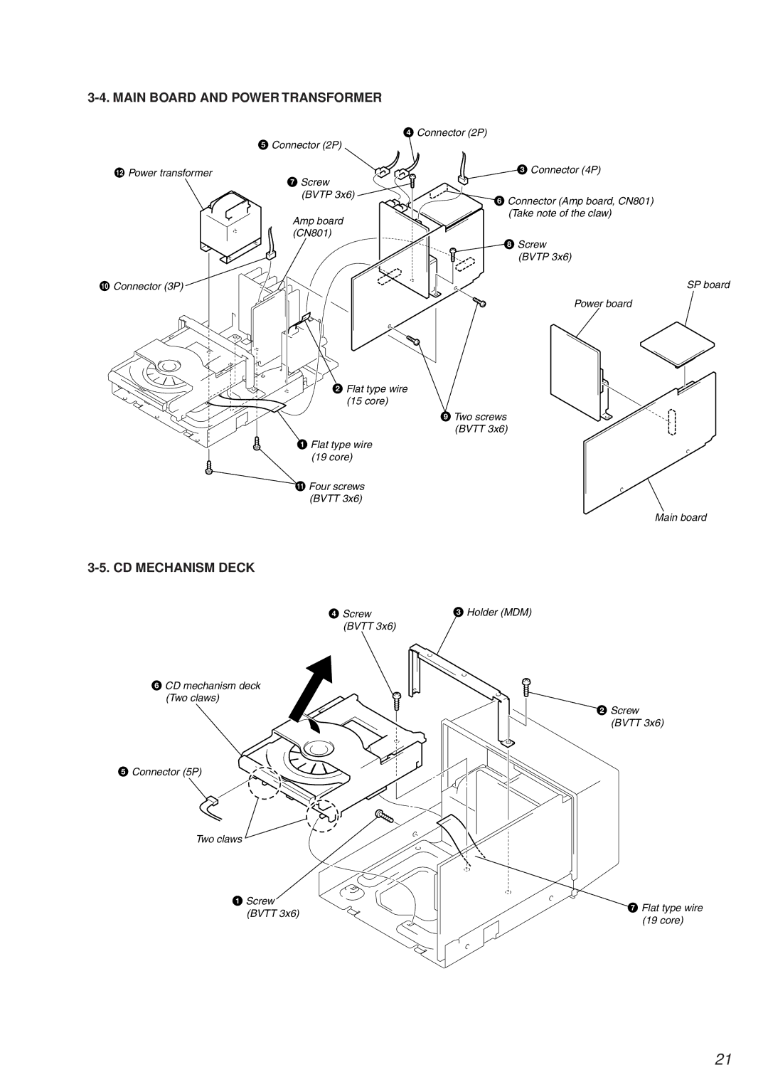 Sony HCD-MD373 service manual Main Board and Power Transformer, CD Mechanism Deck 