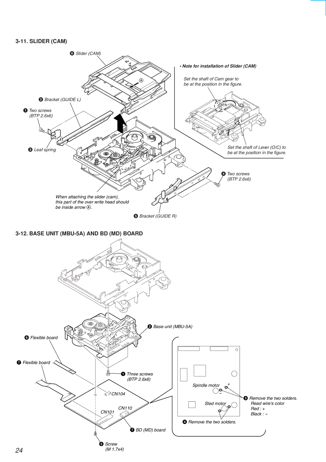 Sony HCD-MD373 service manual Set the shaft of Cam gear to 