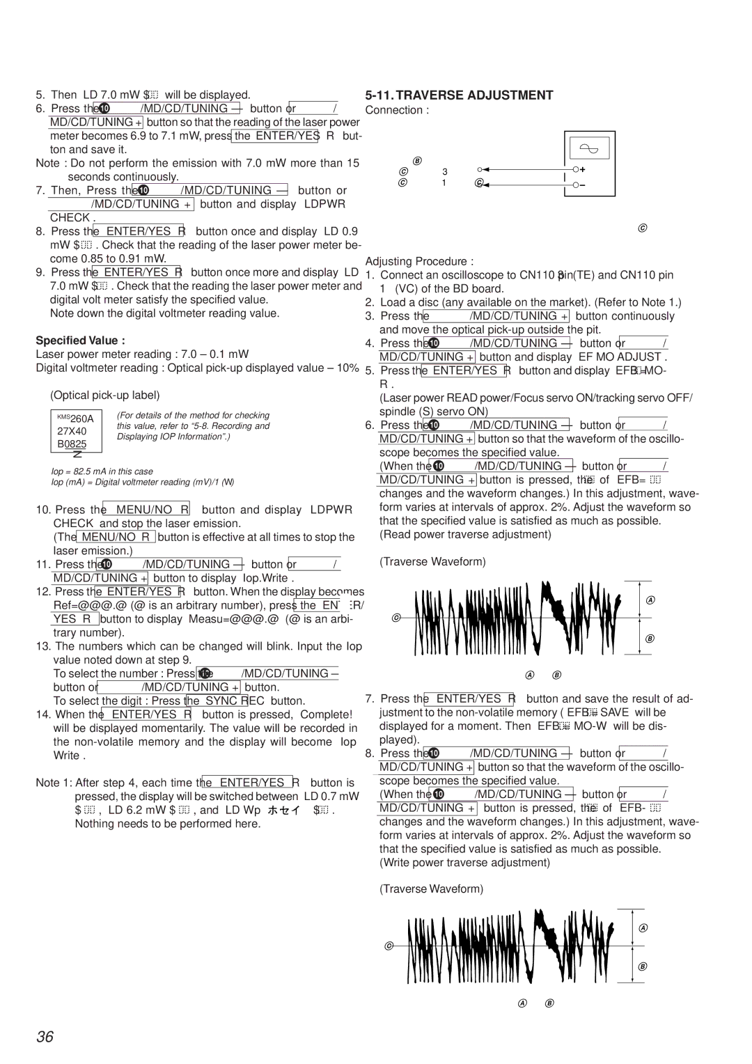 Sony HCD-MD373 service manual Traverse Adjustment, Check 