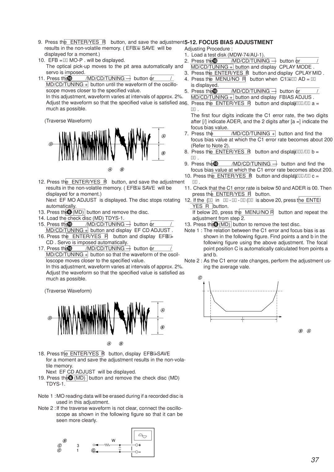 Sony HCD-MD373 service manual Focus Bias Adjustment, Press the ENTER/YES R button, display EFB = 