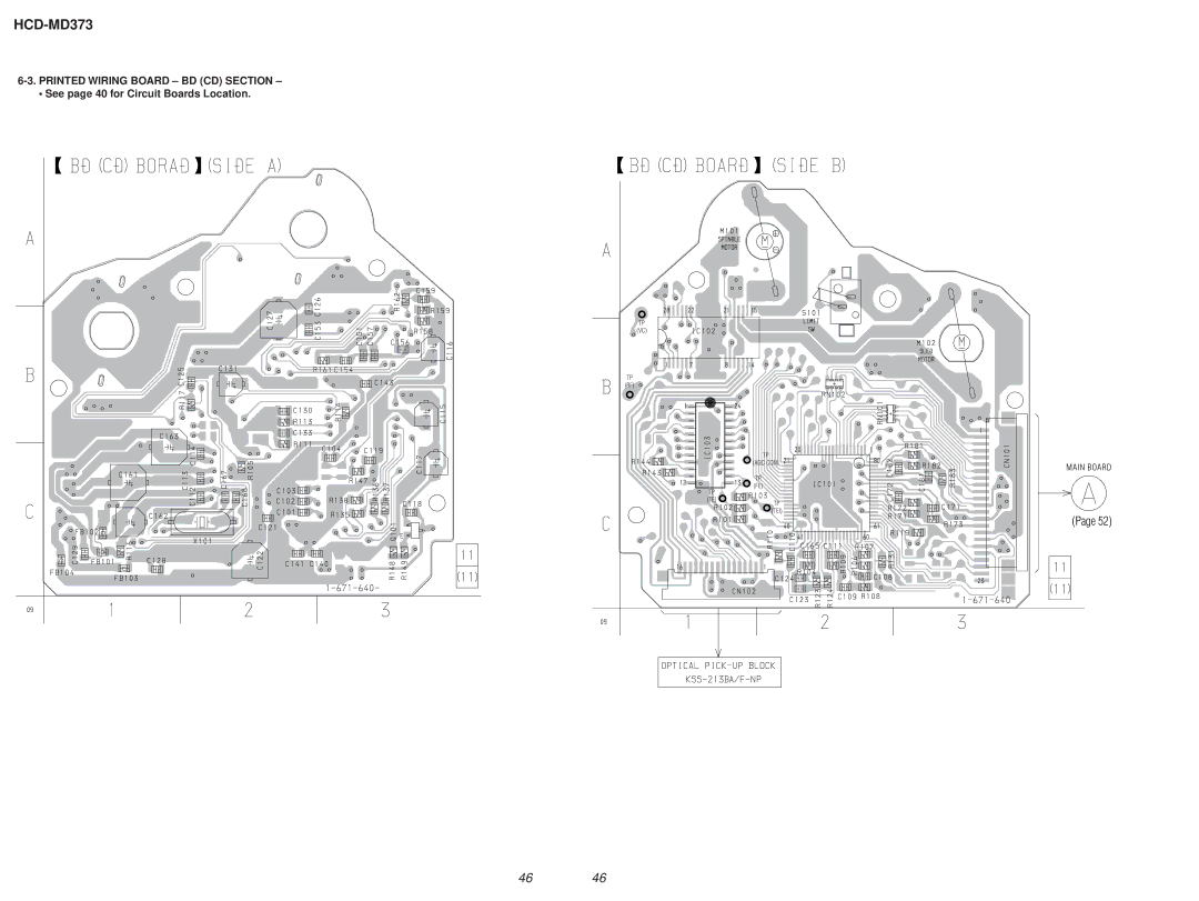 Sony HCD-MD373 service manual Printed Wiring Board BD CD Section, See page 40 for Circuit Boards Location, Main Board 