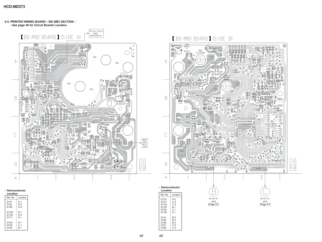 Sony HCD-MD373 service manual Printed Wiring Board BD MD Section, Semiconductor Location 