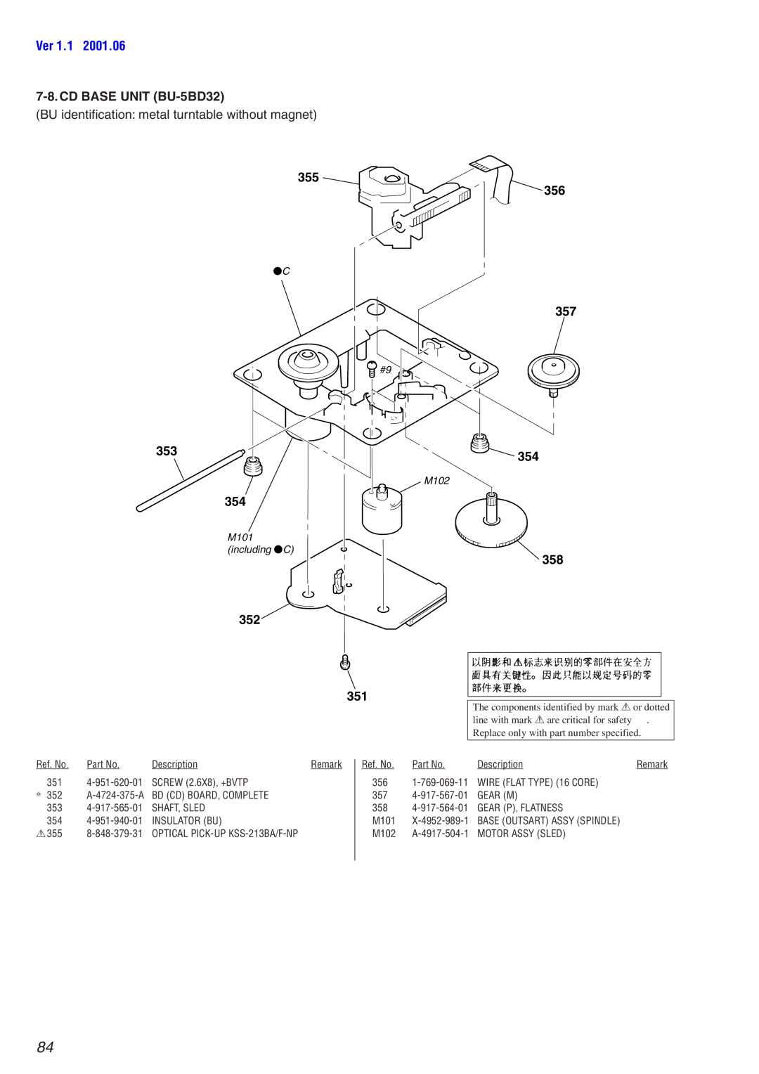 Sony HCD-MD373 service manual CD Base Unit BU-5BD32, 355 356 357 353 354, 352 354, 358 351 