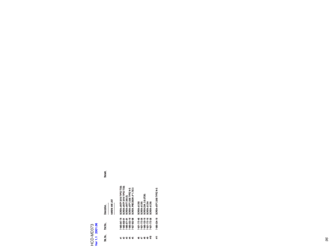 Sony HCD-MD373 service manual Hardware List, Screw,Precision +P, Screw +B 