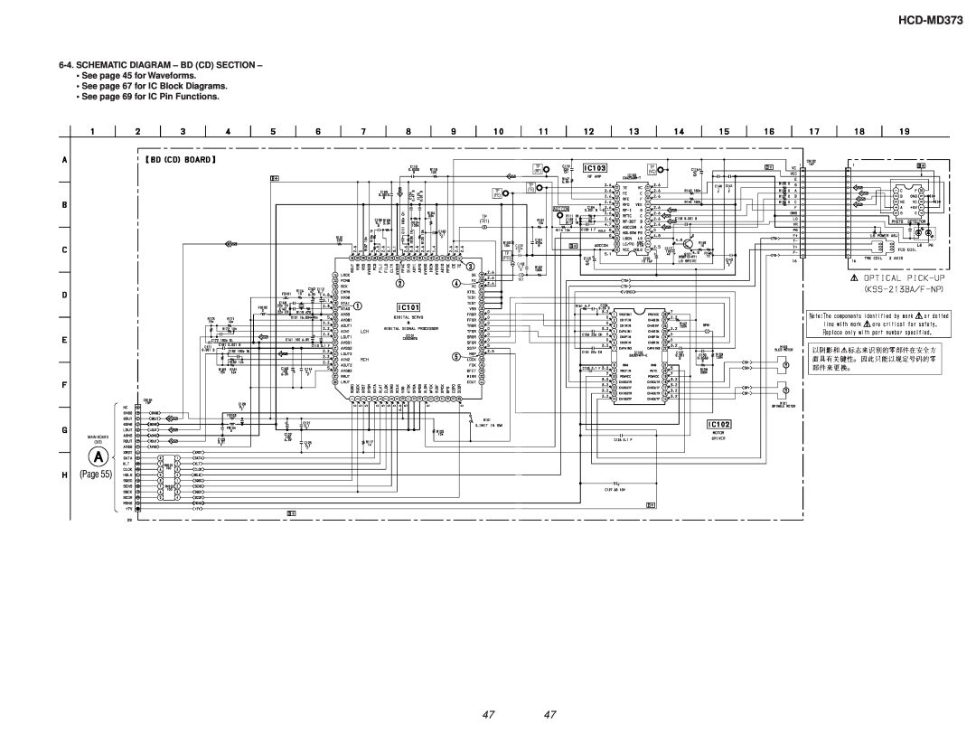 Sony HCD-MD373 Schematic Diagram – Bd Cd Section, See page 45 for Waveforms, •See page 67 for IC Block Diagrams, Page 