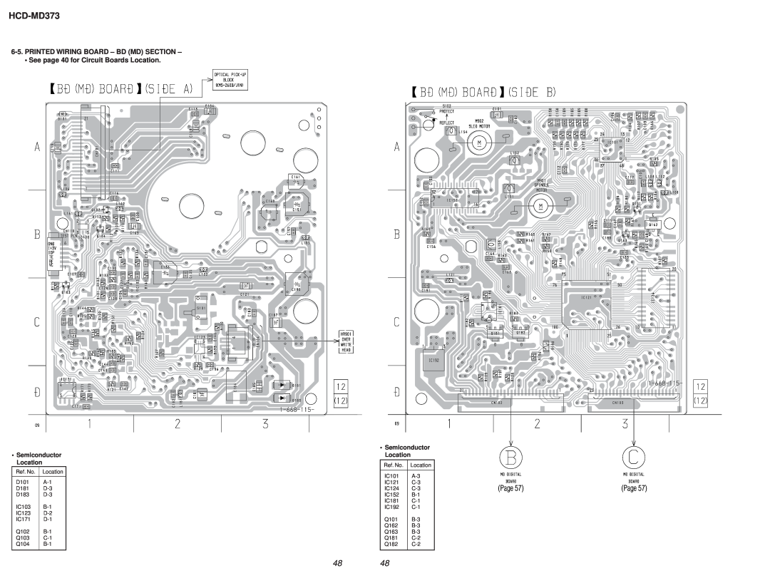 Sony HCD-MD373 service manual Printed Wiring Board - Bd Md Section, •Semiconductor Location, Page 