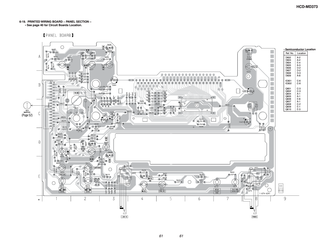 Sony HCD-MD373 service manual Printed Wiring Board – Panel Section, • Semiconductor Location, Page 
