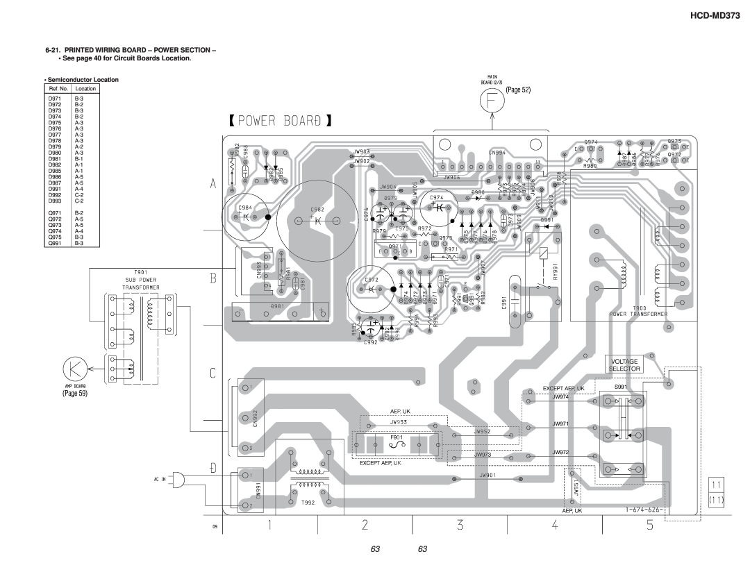 Sony HCD-MD373 service manual Printed Wiring Board – Power Section, Page, •See page 40 for Circuit Boards Location 