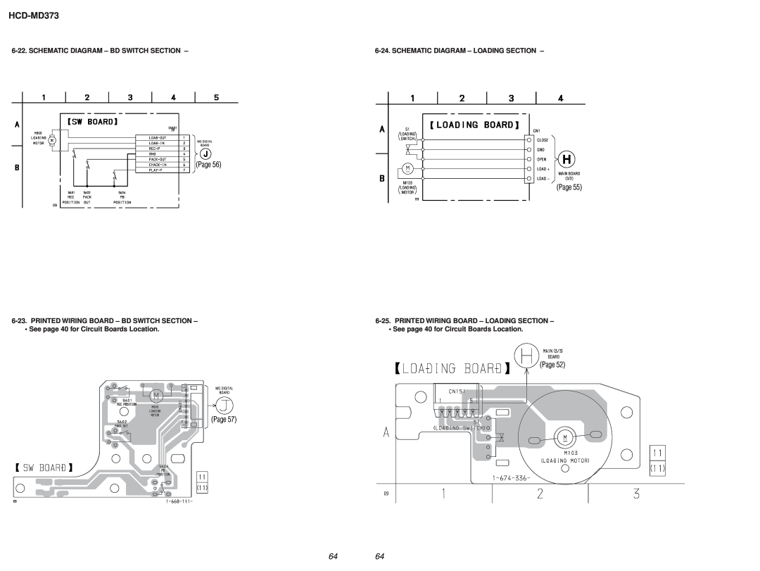 Sony HCD-MD373 service manual Schematic Diagram – Bd Switch Section, Printed Wiring Board – Bd Switch Section, Page 