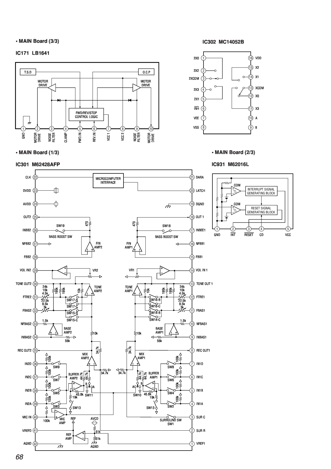 Sony HCD-MD373 • MAIN Board 3/3, IC171 LB1641, • MAIN Board 1/3, IC302 MC14052B, • MAIN Board 2/3, IC301 M62428AFP 