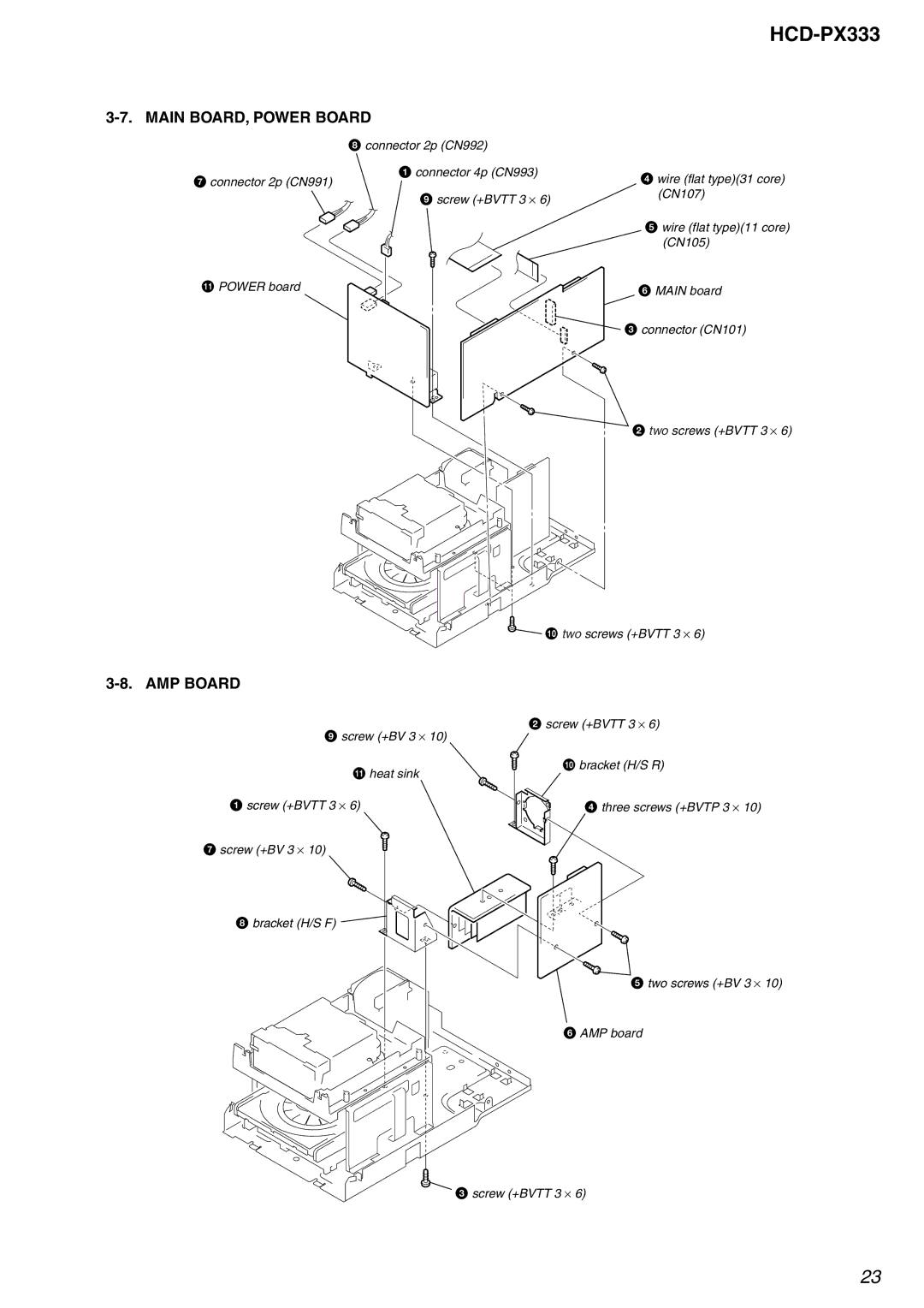 Sony HCD-PX333 specifications Main BOARD, Power Board, AMP Board 