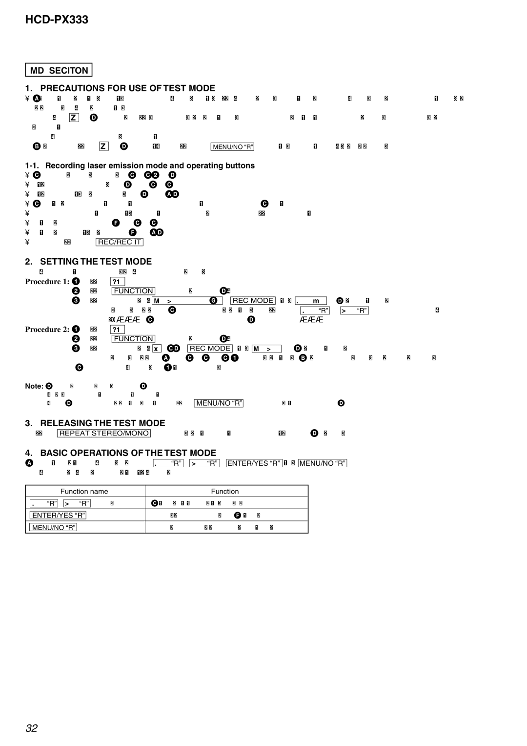 Sony HCD-PX333 specifications MD Seciton Precautions for USE of Test Mode, Setting the Test Mode, Releasing the Test Mode 