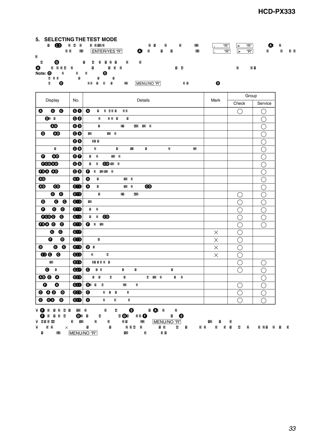 Sony HCD-PX333 specifications Selecting the Test Mode, Check 