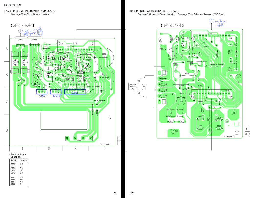 Sony HCD-PX333 specifications Printed Wiring Board AMP Board, Printed Wiring Board SP Board 