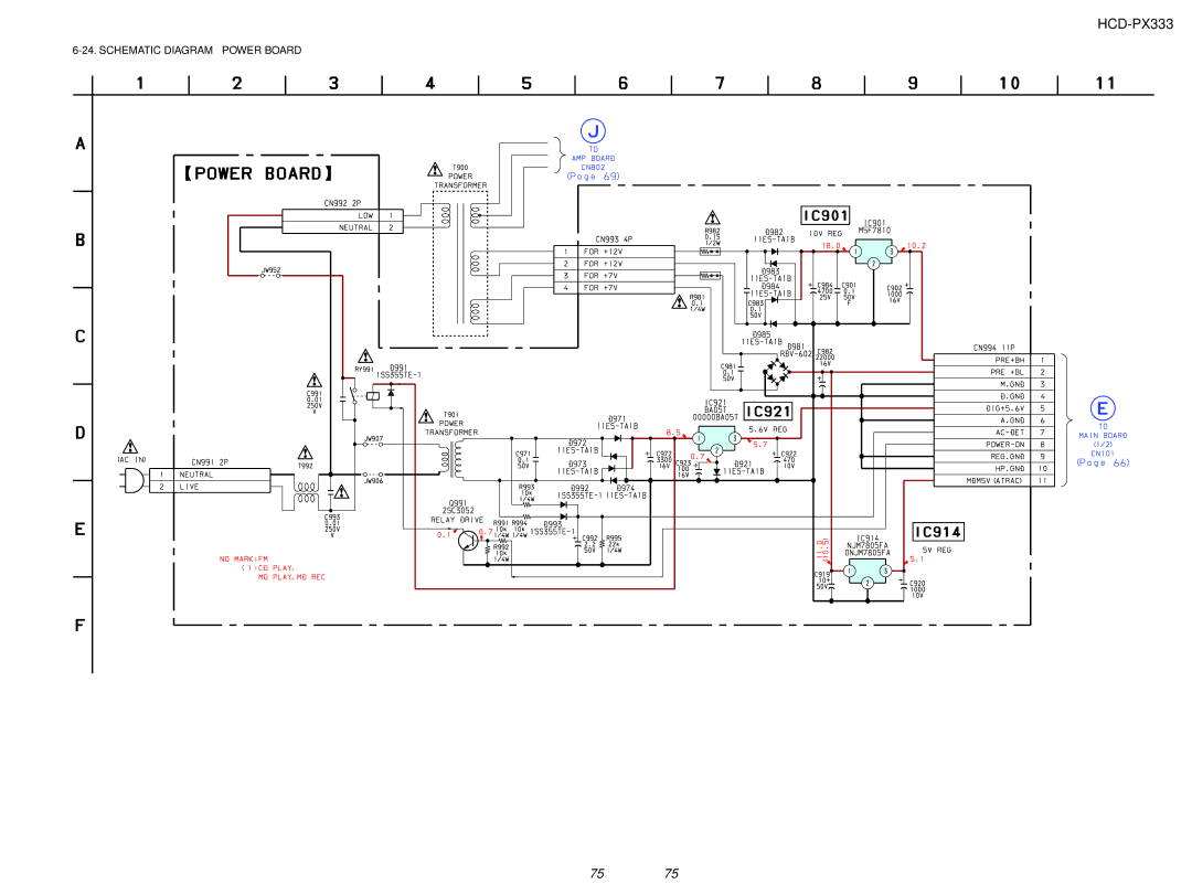 Sony HCD-PX333 specifications Schematic Diagram Power Board 